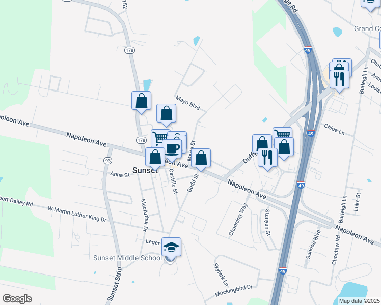 map of restaurants, bars, coffee shops, grocery stores, and more near 223 Marie Street in Sunset