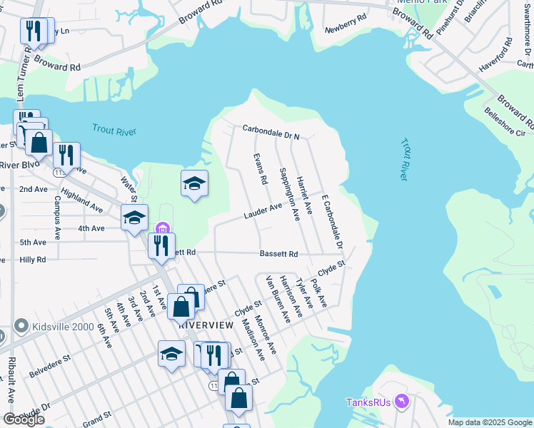 map of restaurants, bars, coffee shops, grocery stores, and more near 1642 Lauder Avenue in Jacksonville