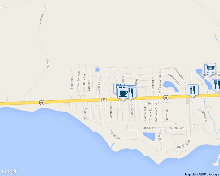map of restaurants, bars, coffee shops, grocery stores, and more near 3007 Bob White Drive in Mary Esther