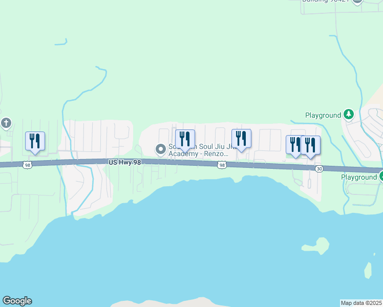 map of restaurants, bars, coffee shops, grocery stores, and more near 555 Florosa Court in Mary Esther
