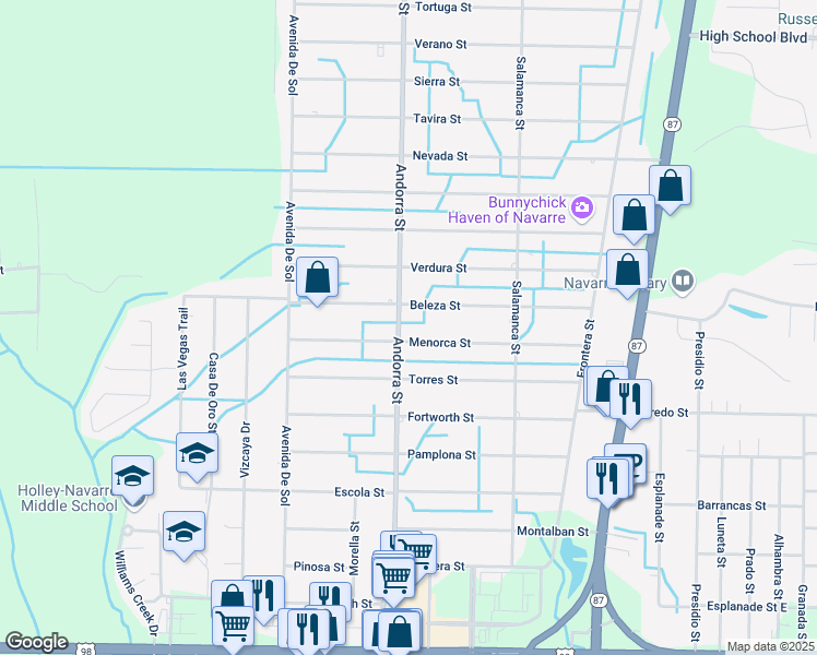 map of restaurants, bars, coffee shops, grocery stores, and more near 2120 Andorra Street in Navarre