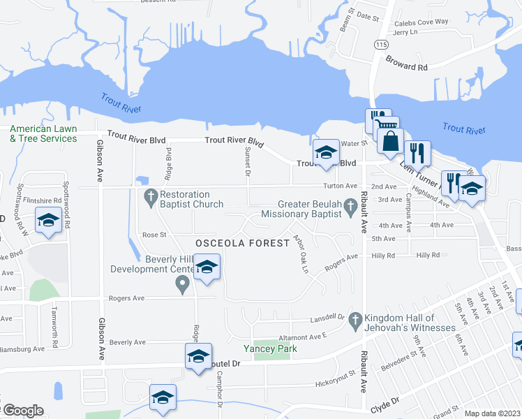 map of restaurants, bars, coffee shops, grocery stores, and more near 3215 Garden Brook Road in Jacksonville