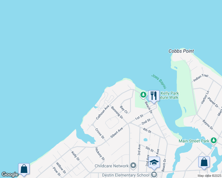 map of restaurants, bars, coffee shops, grocery stores, and more near 619 Calhoun Avenue in Destin
