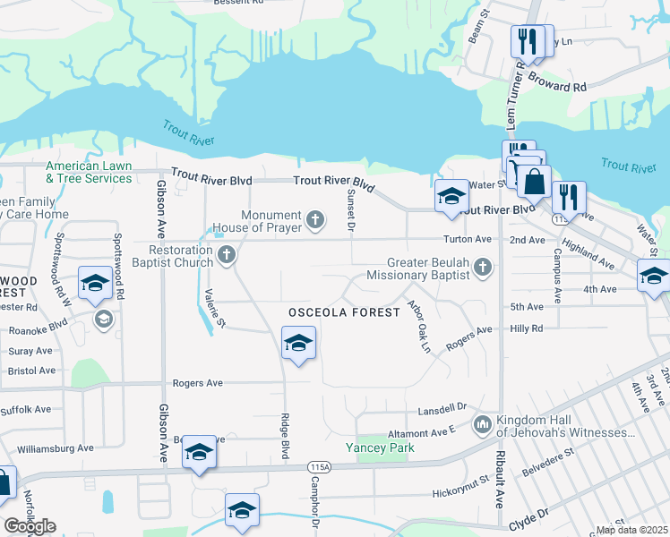 map of restaurants, bars, coffee shops, grocery stores, and more near 3253 Garden Acres Court West in Jacksonville