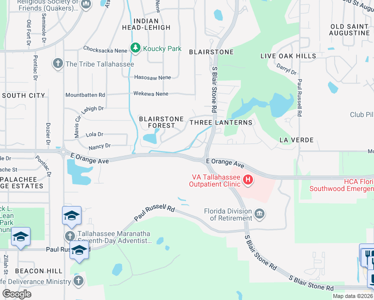 map of restaurants, bars, coffee shops, grocery stores, and more near 1705 Beechwood Circle South in Tallahassee
