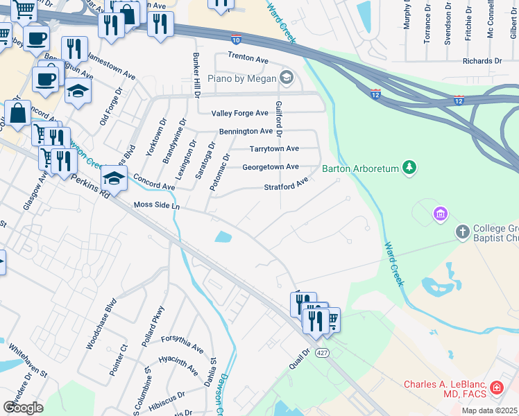 map of restaurants, bars, coffee shops, grocery stores, and more near 6234 Krista Ln in Baton Rouge