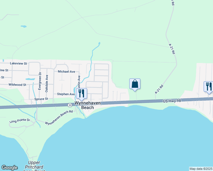map of restaurants, bars, coffee shops, grocery stores, and more near 704 Avenue Du Fontaine Bleau in Mary Esther