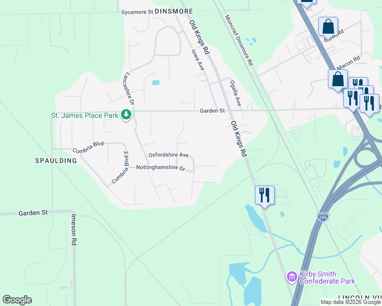 map of restaurants, bars, coffee shops, grocery stores, and more near 7169 Oxfordshire Avenue in Jacksonville