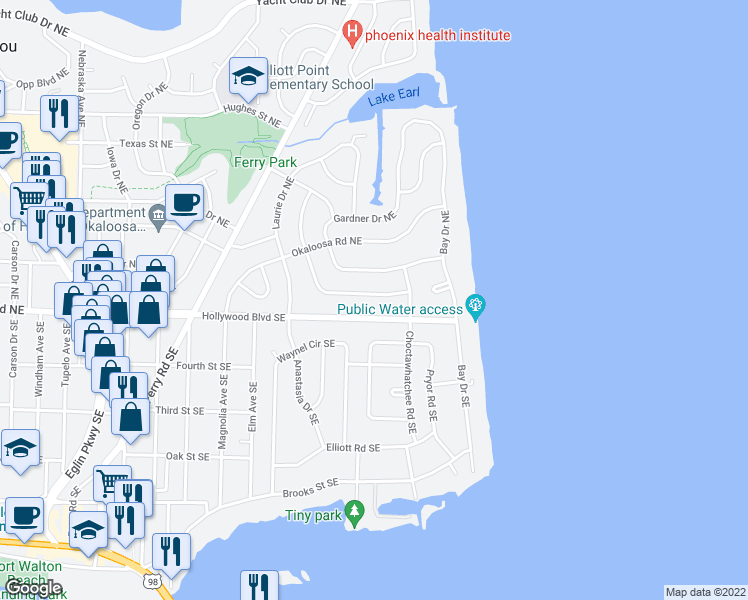map of restaurants, bars, coffee shops, grocery stores, and more near 354 Kepner Drive Northeast in Fort Walton Beach