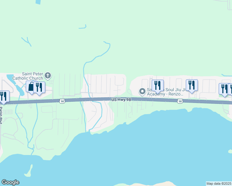 map of restaurants, bars, coffee shops, grocery stores, and more near 472 Church Street in Mary Esther