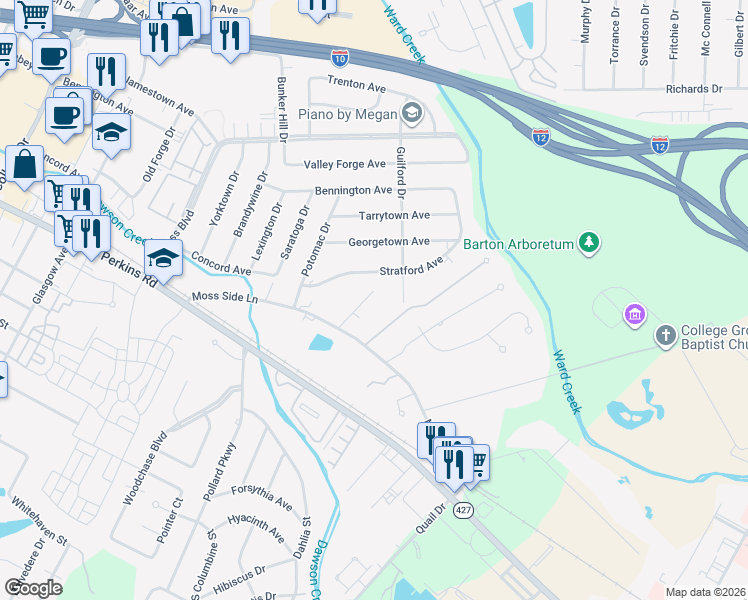 map of restaurants, bars, coffee shops, grocery stores, and more near 6234 Krista Lane in Baton Rouge