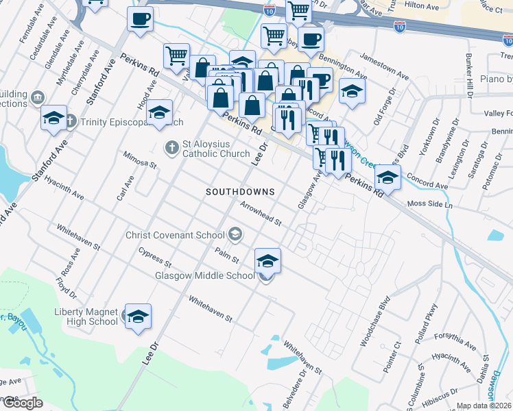 map of restaurants, bars, coffee shops, grocery stores, and more near 4564 Arrowhead Street in Baton Rouge