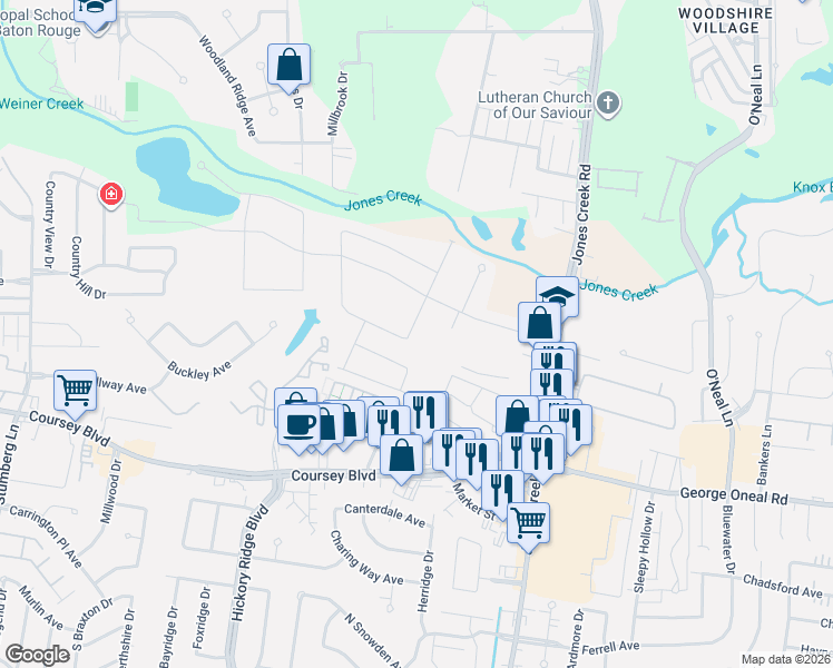 map of restaurants, bars, coffee shops, grocery stores, and more near 13937 Malbec Avenue in Baton Rouge