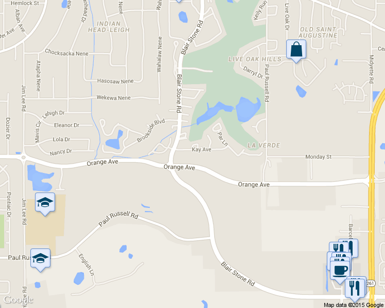 map of restaurants, bars, coffee shops, grocery stores, and more near 1593 Kay Avenue in Tallahassee