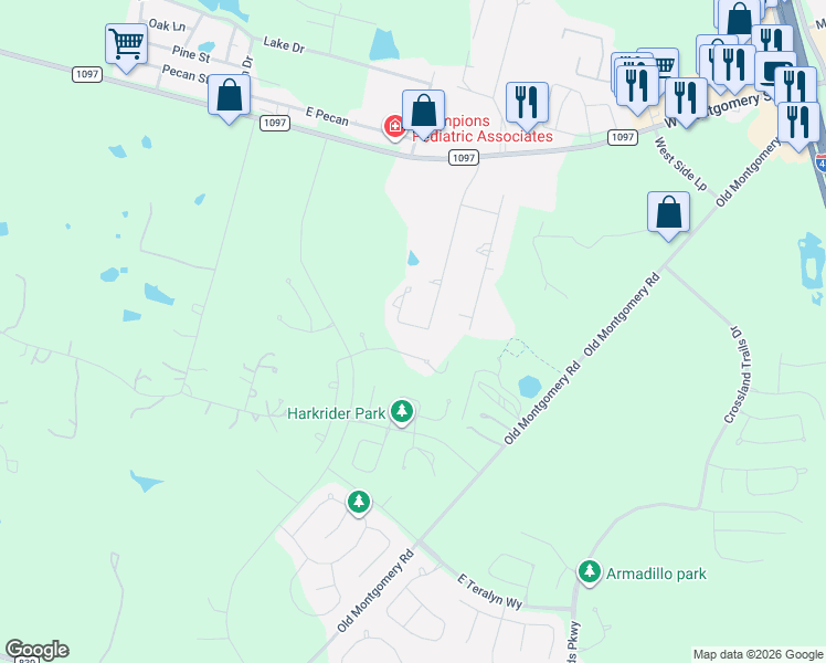 map of restaurants, bars, coffee shops, grocery stores, and more near 11844 Hilltop Drive in Willis