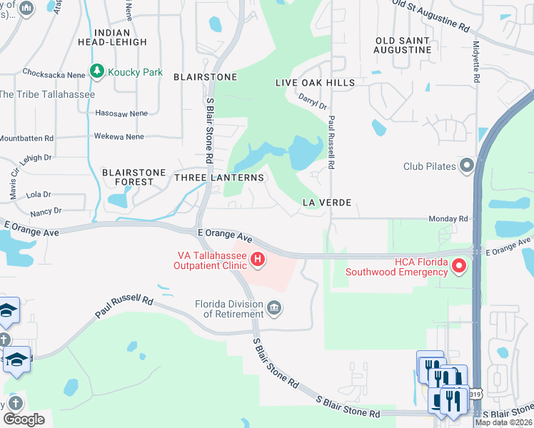 map of restaurants, bars, coffee shops, grocery stores, and more near 1741 Kay Avenue in Tallahassee