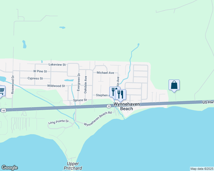 map of restaurants, bars, coffee shops, grocery stores, and more near 451 Chris Lane in Mary Esther