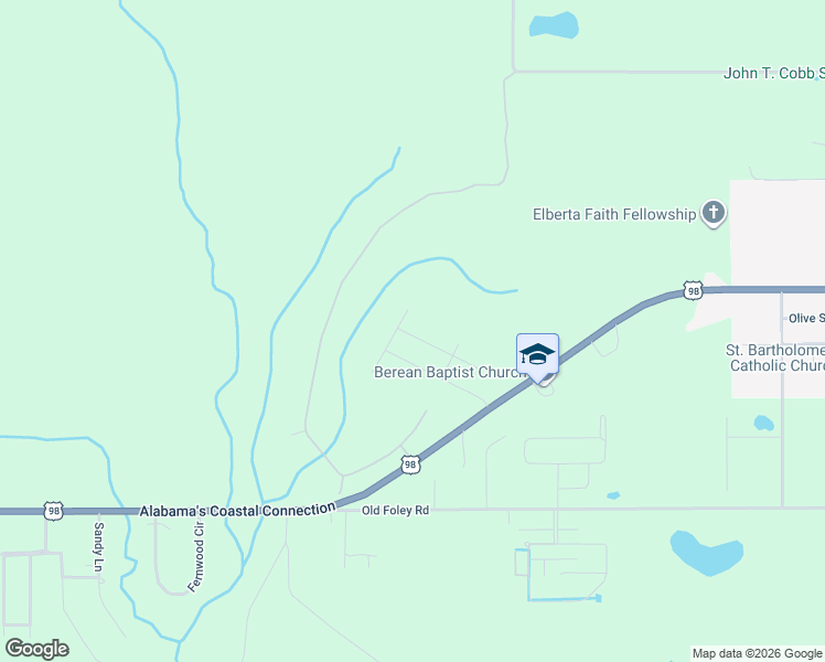 map of restaurants, bars, coffee shops, grocery stores, and more near 23482 Balsam Creek Drive in Elberta