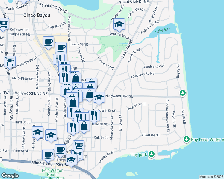 map of restaurants, bars, coffee shops, grocery stores, and more near in Fort Walton Beach