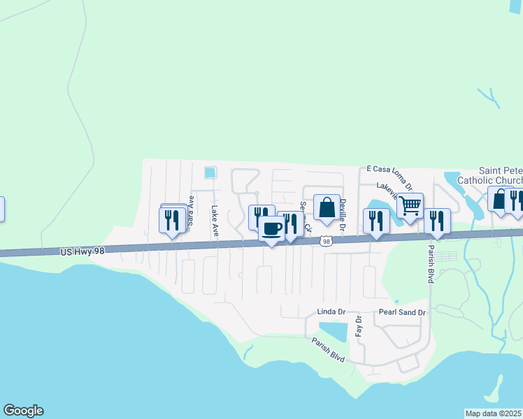 map of restaurants, bars, coffee shops, grocery stores, and more near 1012 Quail Hollow Drive in Mary Esther