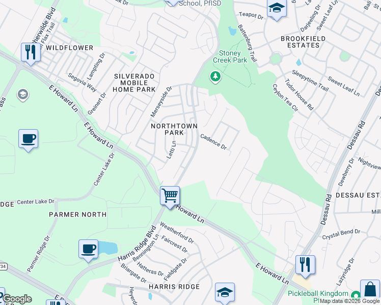 map of restaurants, bars, coffee shops, grocery stores, and more near 13708 Harris Ridge Boulevard in Pflugerville