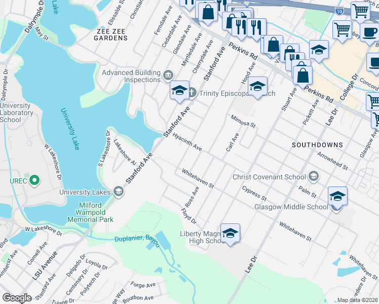 map of restaurants, bars, coffee shops, grocery stores, and more near 1484 Cloverdale Avenue in Baton Rouge
