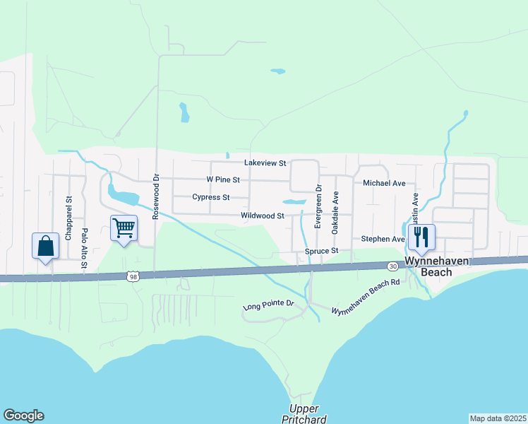 map of restaurants, bars, coffee shops, grocery stores, and more near 410 Wildwood Street in Mary Esther