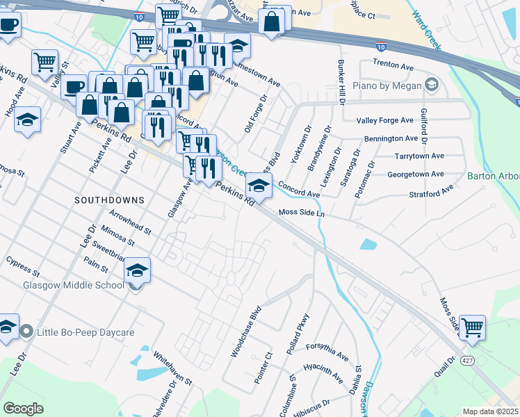 map of restaurants, bars, coffee shops, grocery stores, and more near 5064 Perkins Road in Baton Rouge