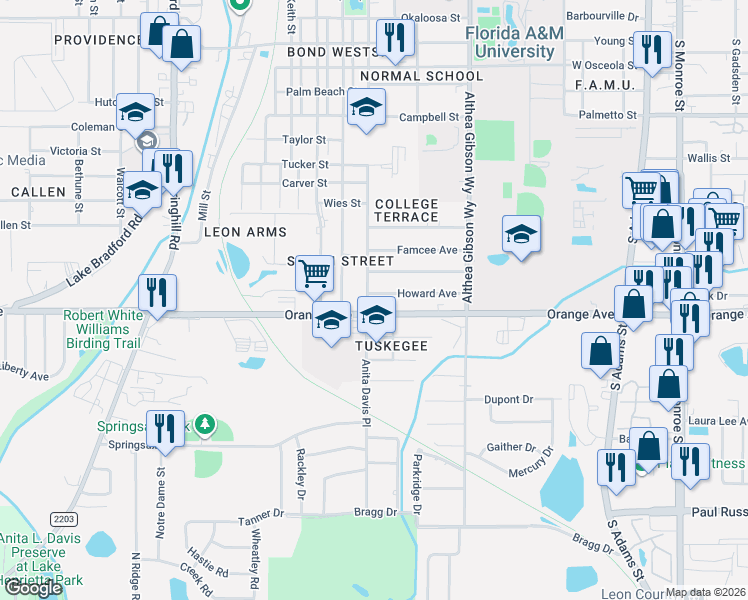 map of restaurants, bars, coffee shops, grocery stores, and more near in Tallahassee