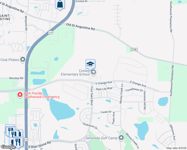 map of restaurants, bars, coffee shops, grocery stores, and more near 2400 Orange Avenue in Tallahassee