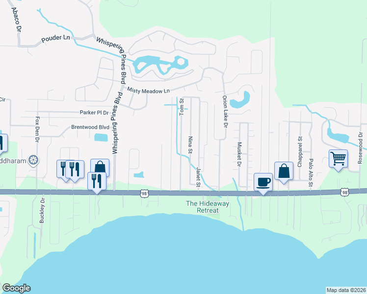 map of restaurants, bars, coffee shops, grocery stores, and more near 2180 Jeannie Street in Navarre