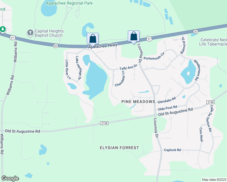 map of restaurants, bars, coffee shops, grocery stores, and more near 2502-2556 Chateau Lane in Tallahassee