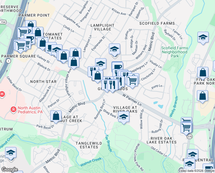 map of restaurants, bars, coffee shops, grocery stores, and more near in Austin