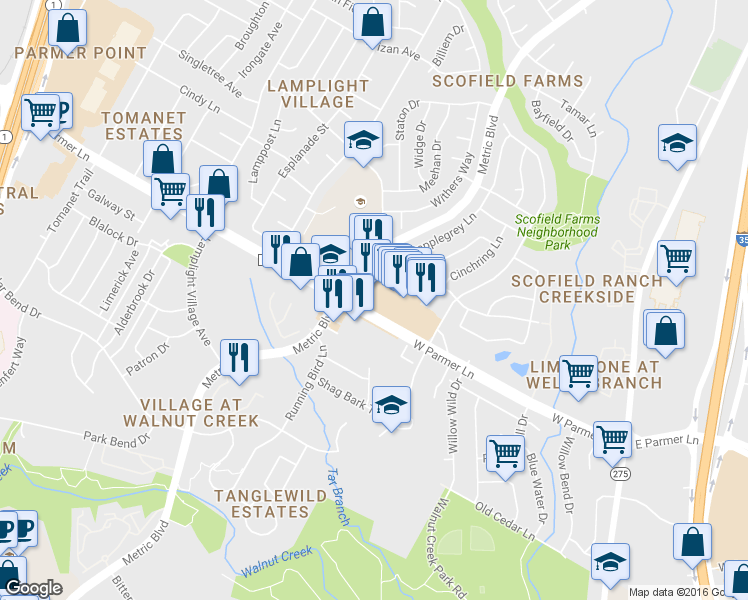 map of restaurants, bars, coffee shops, grocery stores, and more near 1624 W Parmer Ln in Austin