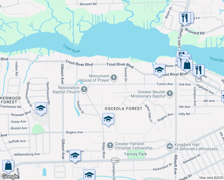 map of restaurants, bars, coffee shops, grocery stores, and more near 3289 Garden Acres Court East in Jacksonville