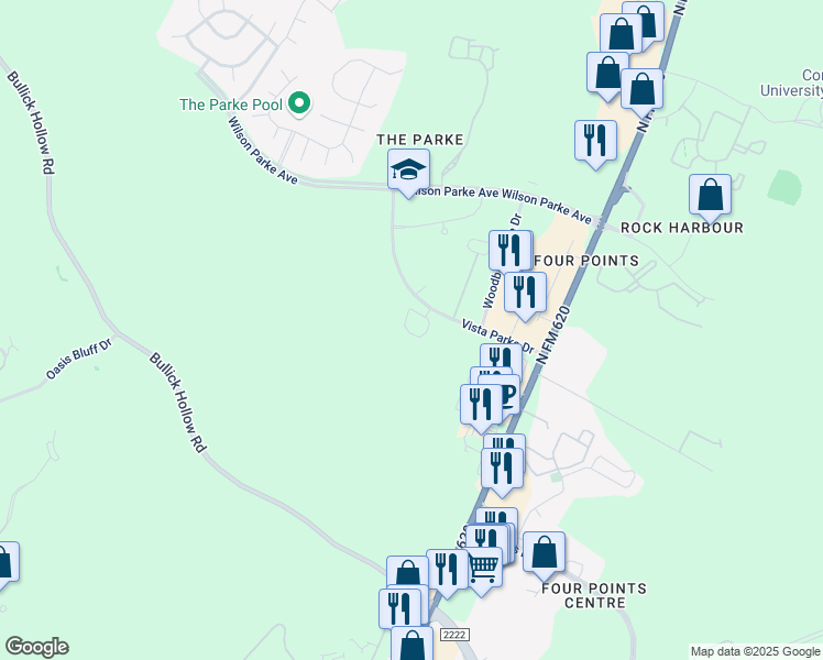 map of restaurants, bars, coffee shops, grocery stores, and more near 11712-11978 Vista Parke Drive in Austin