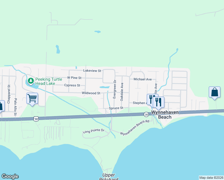 map of restaurants, bars, coffee shops, grocery stores, and more near 305 Wildwood Street in Mary Esther