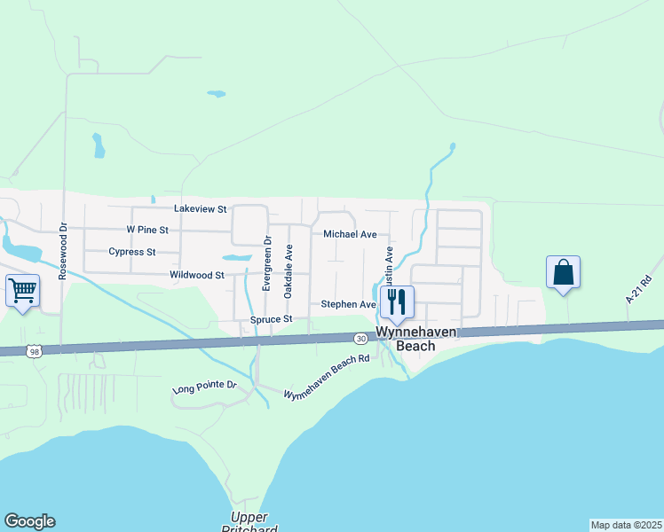 map of restaurants, bars, coffee shops, grocery stores, and more near 106 Pinehaven Drive in Mary Esther