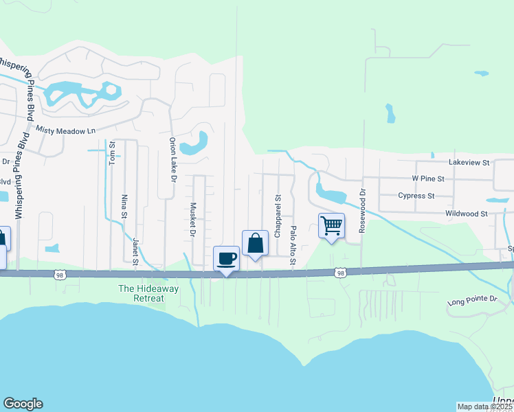 map of restaurants, bars, coffee shops, grocery stores, and more near 2189 Wind Trace Road North in Navarre
