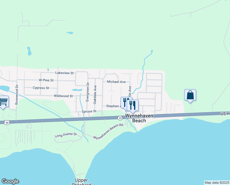 map of restaurants, bars, coffee shops, grocery stores, and more near 108 Pinehaven Drive in Mary Esther