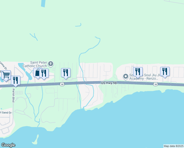 map of restaurants, bars, coffee shops, grocery stores, and more near 907 Al Hammett Road in Mary Esther