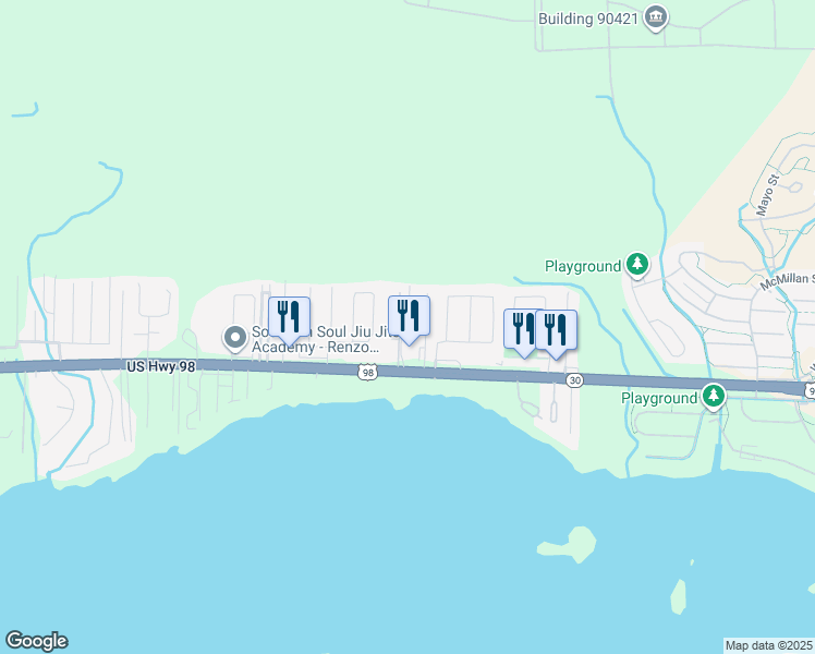 map of restaurants, bars, coffee shops, grocery stores, and more near 489 Keystone Road in Mary Esther