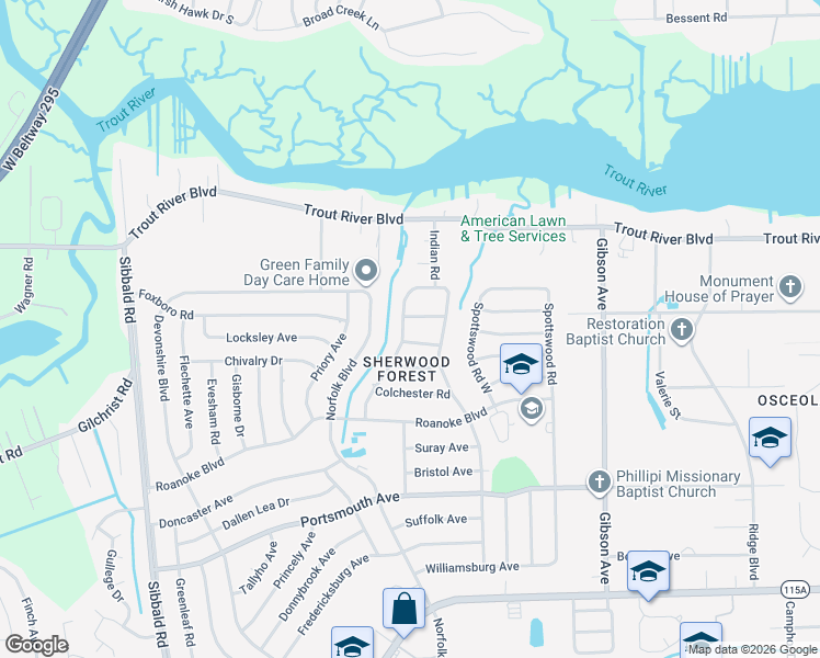 map of restaurants, bars, coffee shops, grocery stores, and more near 9754 Aberdare Avenue West in Jacksonville