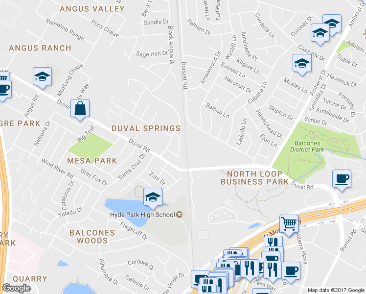map of restaurants, bars, coffee shops, grocery stores, and more near 11905 Alpheus Avenue in Austin