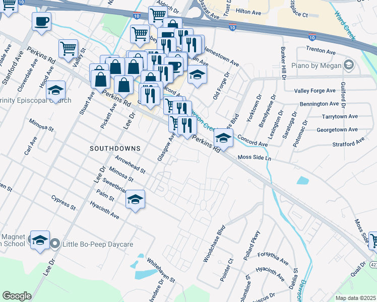 map of restaurants, bars, coffee shops, grocery stores, and more near in Baton Rouge