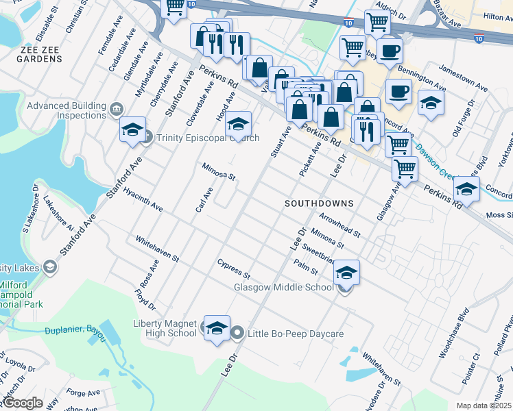 map of restaurants, bars, coffee shops, grocery stores, and more near 1946 Stuart Avenue in Baton Rouge