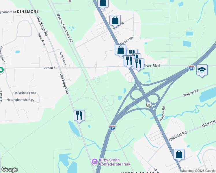 map of restaurants, bars, coffee shops, grocery stores, and more near 8901 Johnson Road in Jacksonville
