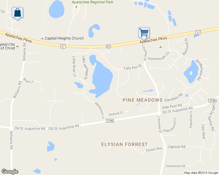 map of restaurants, bars, coffee shops, grocery stores, and more near 2556 Chateau Lane in Tallahassee