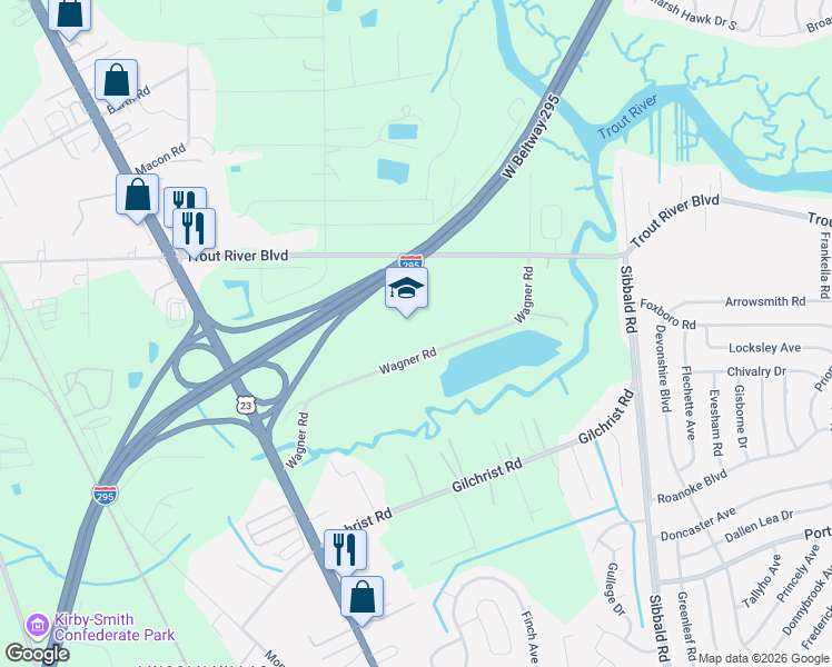map of restaurants, bars, coffee shops, grocery stores, and more near 9840 Wagner Road in Jacksonville