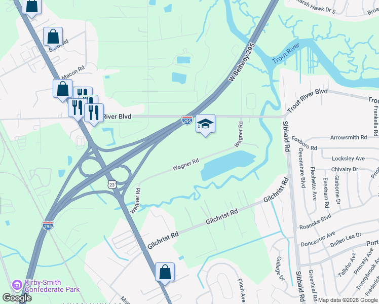 map of restaurants, bars, coffee shops, grocery stores, and more near 9840 Wagner Road in Jacksonville